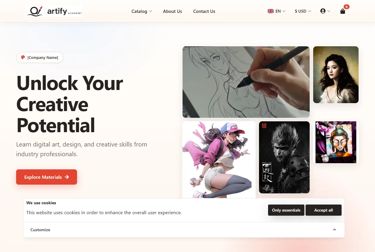 Screenshot of the Artify Academy website