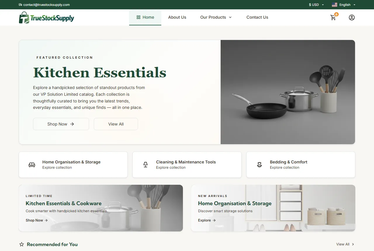 Screenshot of the True Stock Supply website